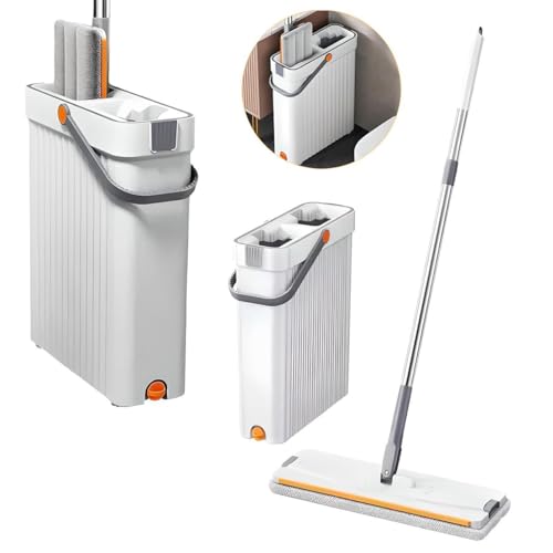Exvito EasyWring Microfiber Spin Mop & Bucket Floor Cleaning System – Hands-Free Wringing, Super Absorbent Microfiber Heads (2 Refills) Deep Cleaning for Hardwood & Tile for Home & Office Use (White) - Image 1