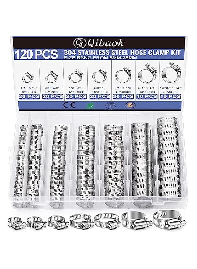 Arabest 120 Piece Stainless Steel Hose Clamp Assortment Kit for Fuel Line, Plumbing, Automotive Applications - 1/4'' to 1-1/2'' Worm Gear Clamps for Pipe, Radiator, Garden, Tube, Mechanical Use  - Image 1
