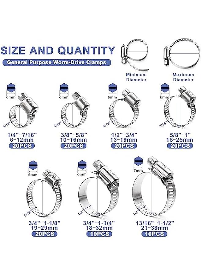 Arabest 120 Piece Stainless Steel Hose Clamp Assortment Kit for Fuel Line, Plumbing, Automotive Applications - 1/4'' to 1-1/2'' Worm Gear Clamps for Pipe, Radiator, Garden, Tube, Mechanical Use  - Image 2