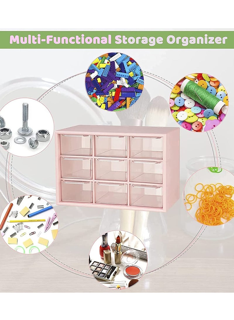 Zikra Drawer Organizer Mini Plastic, Art Craft Organizers and Storage Used In Desk, Vanity in Home Or Office, 9 Removable Drawers for DIY Crafts, Art Supply, Office Supplies and Jewelry (Pink) - Image 3