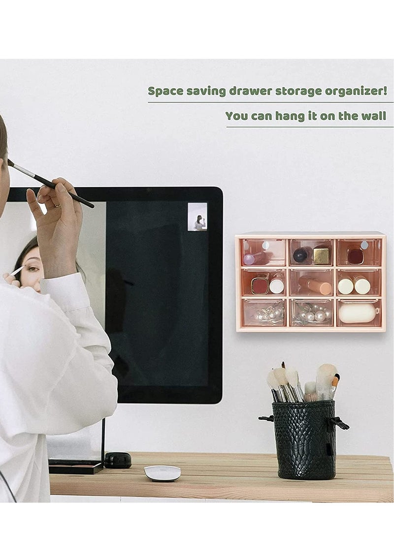 Zikra Drawer Organizer Mini Plastic, Art Craft Organizers and Storage Used In Desk, Vanity in Home Or Office, 9 Removable Drawers for DIY Crafts, Art Supply, Office Supplies and Jewelry (Pink) - Image 2