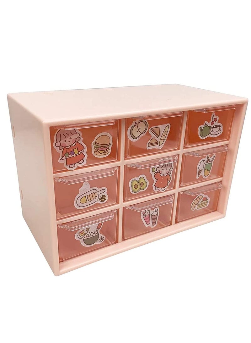 Zikra Drawer Organizer Mini Plastic, Art Craft Organizers and Storage Used In Desk, Vanity in Home Or Office, 9 Removable Drawers for DIY Crafts, Art Supply, Office Supplies and Jewelry (Pink) - Image 1
