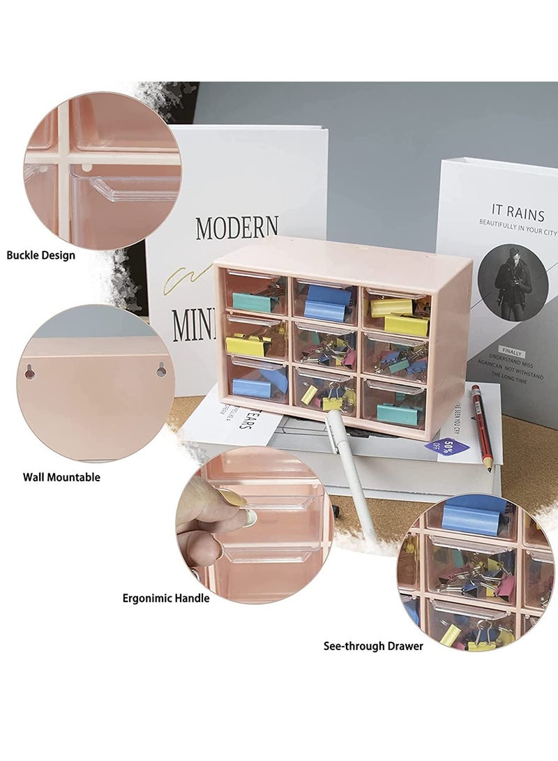 Zikra Drawer Organizer Mini Plastic, Art Craft Organizers and Storage Used In Desk, Vanity in Home Or Office, 9 Removable Drawers for DIY Crafts, Art Supply, Office Supplies and Jewelry (Pink) - Image 4