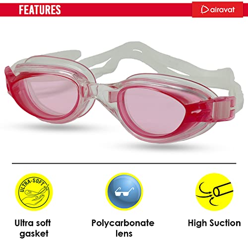 Airavat Swimming Kit, 0010 Swimming Set for Men & Women with Swimming Goggles Case, Swim Goggle, Earplugs & Swim Cap, Anti-Fog & UV Protected, High Elasticated with Silicone Material (Pink) - Image 4