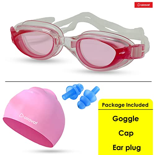 Airavat Swimming Kit, 0010 Swimming Set for Men & Women with Swimming Goggles Case, Swim Goggle, Earplugs & Swim Cap, Anti-Fog & UV Protected, High Elasticated with Silicone Material (Pink) - Image 5