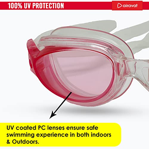 Airavat Swimming Kit, 0010 Swimming Set for Men & Women with Swimming Goggles Case, Swim Goggle, Earplugs & Swim Cap, Anti-Fog & UV Protected, High Elasticated with Silicone Material (Pink) - Image 2