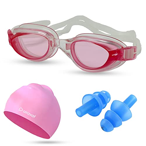 Airavat Swimming Kit, 0010 Swimming Set for Men & Women with Swimming Goggles Case, Swim Goggle, Earplugs & Swim Cap, Anti-Fog & UV Protected, High Elasticated with Silicone Material (Pink) - Image 1