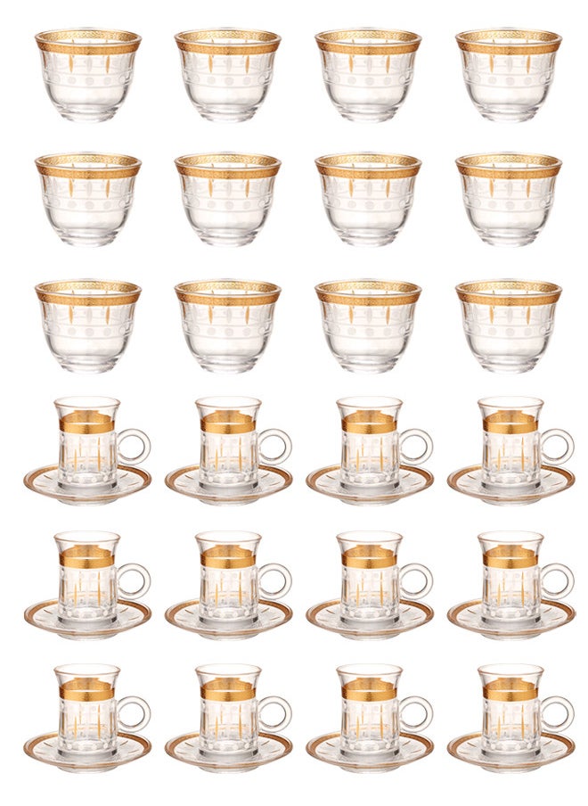 36-Piece Tea & Coffee Glass Set Clear/Gold/White, Serve for 12 