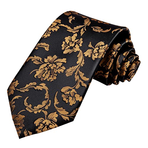 Dubulle Mens Tie Set Solid Paisley Silk Striped Necktie for Men with Cufflinks Tie and Pocket Square,Black Gold Orange - Image 3