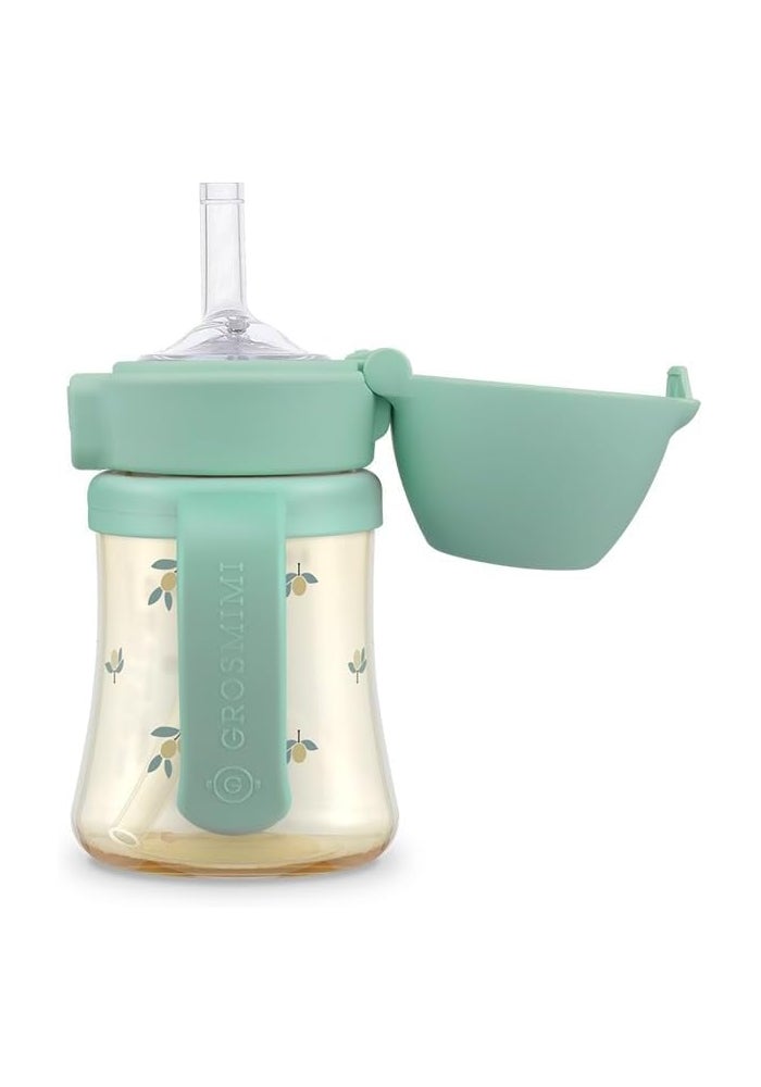 GROSMIMI Flip Top Spill Proof Sippy Cup, PPSU, BPA Free, 6 oz, Stage 2 Straw for Toddlers (Olive) - Image 3