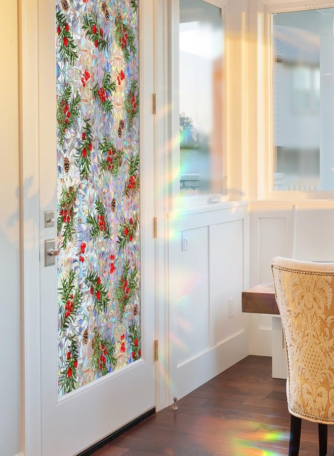 Mirabuy Christmas Pine and Berry Window Privacy Film, Holiday Blocking Static Window Clings, 17.71x39.37 inches - Image 4