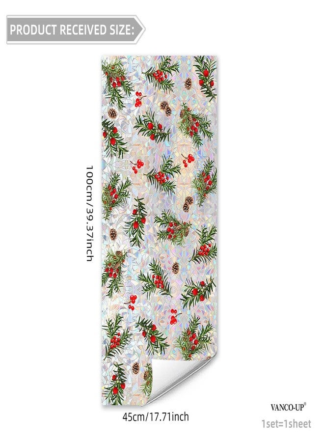 Mirabuy Christmas Pine and Berry Window Privacy Film, Holiday Blocking Static Window Clings, 17.71x39.37 inches - Image 2