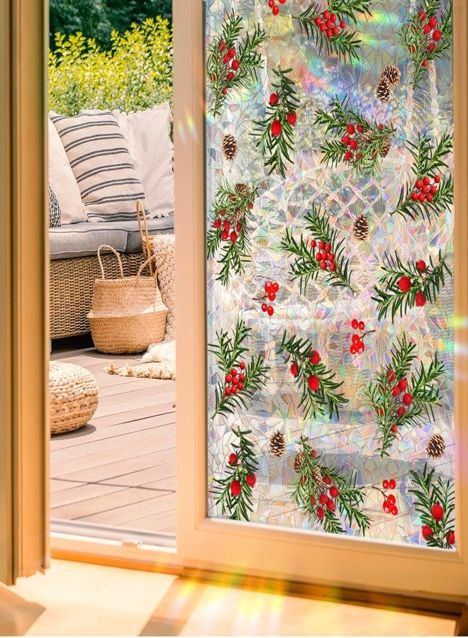 Mirabuy Christmas Pine and Berry Window Privacy Film, Holiday Blocking Static Window Clings, 17.71x39.37 inches - Image 1