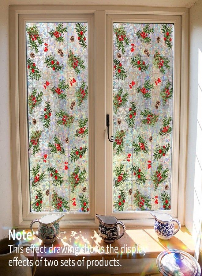 Mirabuy Christmas Pine and Berry Window Privacy Film, Holiday Blocking Static Window Clings, 17.71x39.37 inches - Image 3