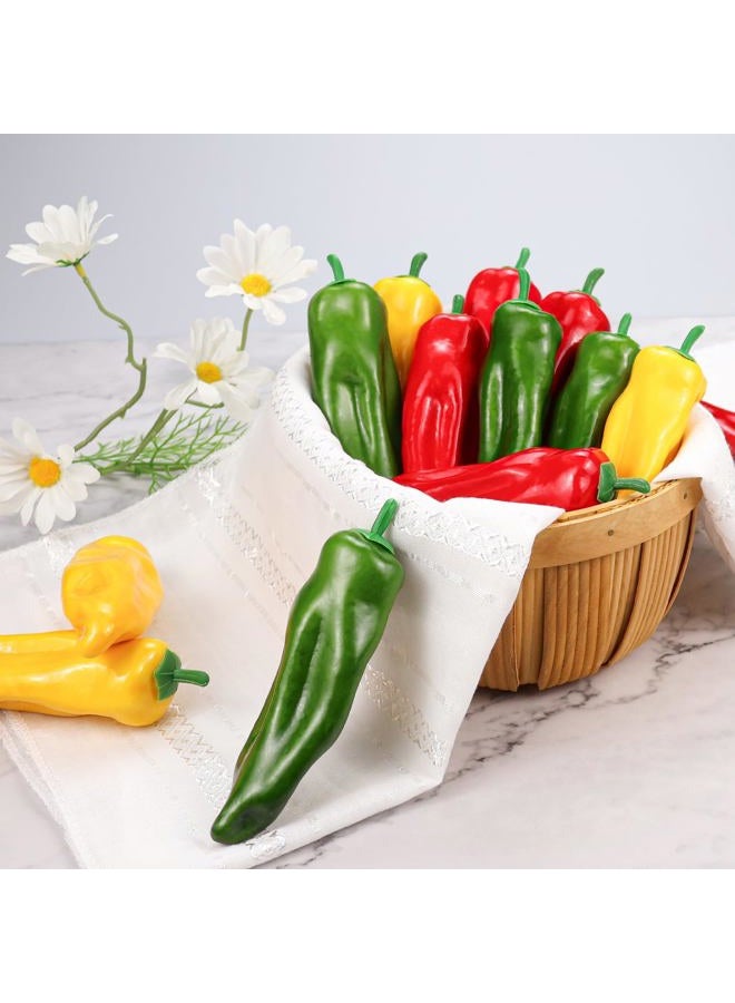 Lorigun 12Pcs Artificial Chili Fake Pepper Colorful Chili for Decoration Faux Vegetables Photo Props Home Kitchen Decoration Children Teaching Props(Red+Yellow+Green) - Image 3