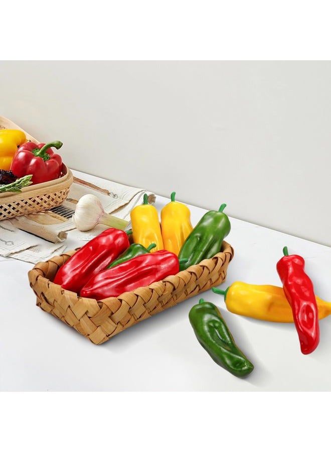 Lorigun 12Pcs Artificial Chili Fake Pepper Colorful Chili for Decoration Faux Vegetables Photo Props Home Kitchen Decoration Children Teaching Props(Red+Yellow+Green) - Image 4