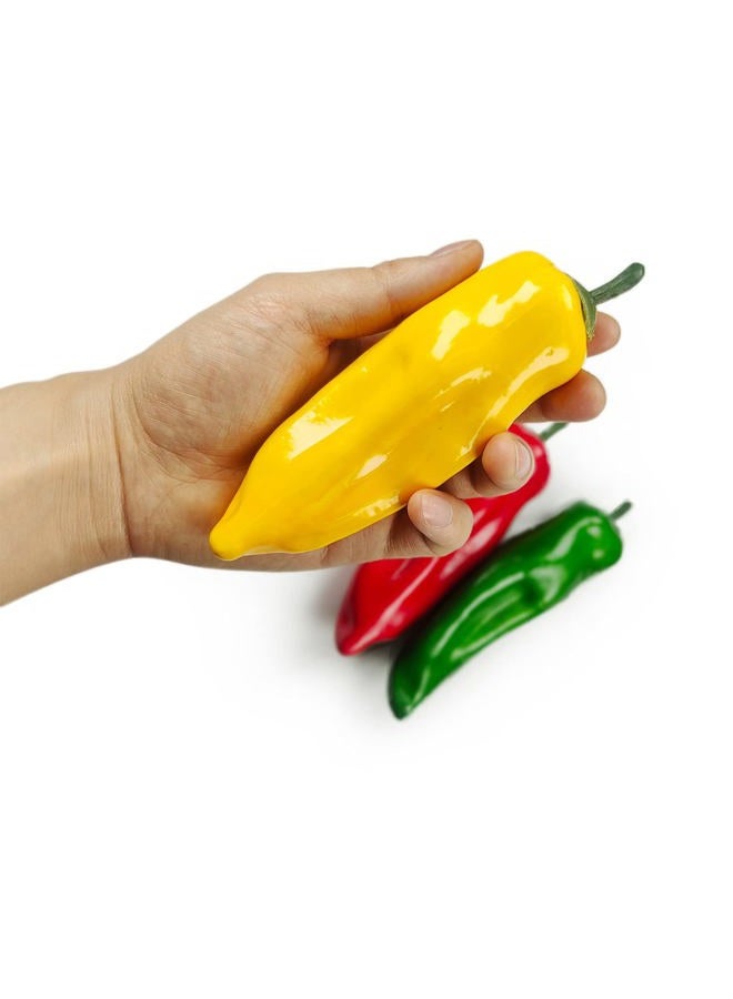 Lorigun 12Pcs Artificial Chili Fake Pepper Colorful Chili for Decoration Faux Vegetables Photo Props Home Kitchen Decoration Children Teaching Props(Red+Yellow+Green) - Image 2