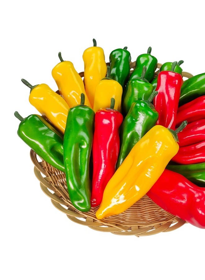 Lorigun 12Pcs Artificial Chili Fake Pepper Colorful Chili for Decoration Faux Vegetables Photo Props Home Kitchen Decoration Children Teaching Props(Red+Yellow+Green) - Image 1