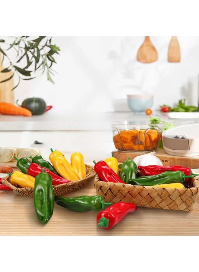 Lorigun 12Pcs Artificial Chili Fake Pepper Colorful Chili for Decoration Faux Vegetables Photo Props Home Kitchen Decoration Children Teaching Props(Red+Yellow+Green) - Image 5