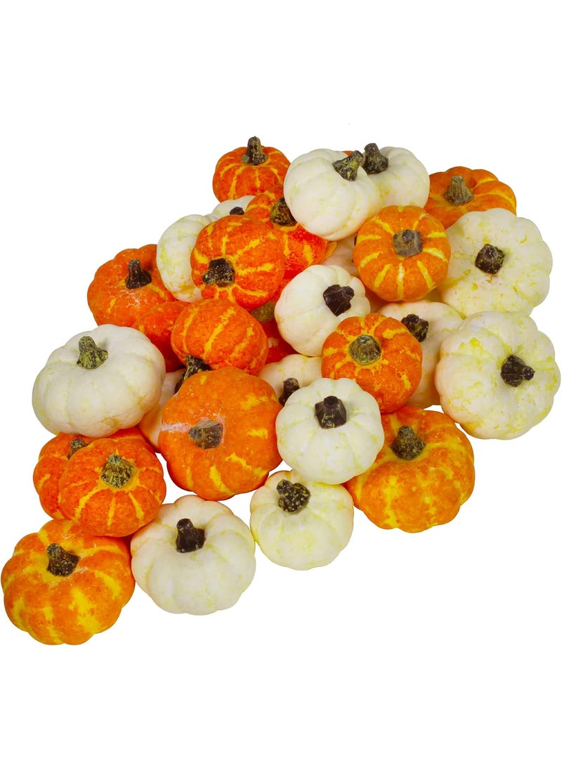 Winlyn Winlyn 32 Pcs Assorted Artificial Orange and Cream Baby Boo Mini Pumpkins Rustic Harvest Pumpkins Fall Thanksgiving Halloween Wreath Tabletop Decor Bowl Fillers  - Image 1