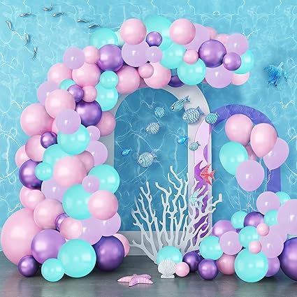 BRIJBAZAAR Rubber Mermaid Balloons For Birthday Decoration -Pack Of 56 Balloon Decoration For Birthday Decoration Items For Girl Mermaid Theme Balloon Decoration Kit, Multicolor - Image 1