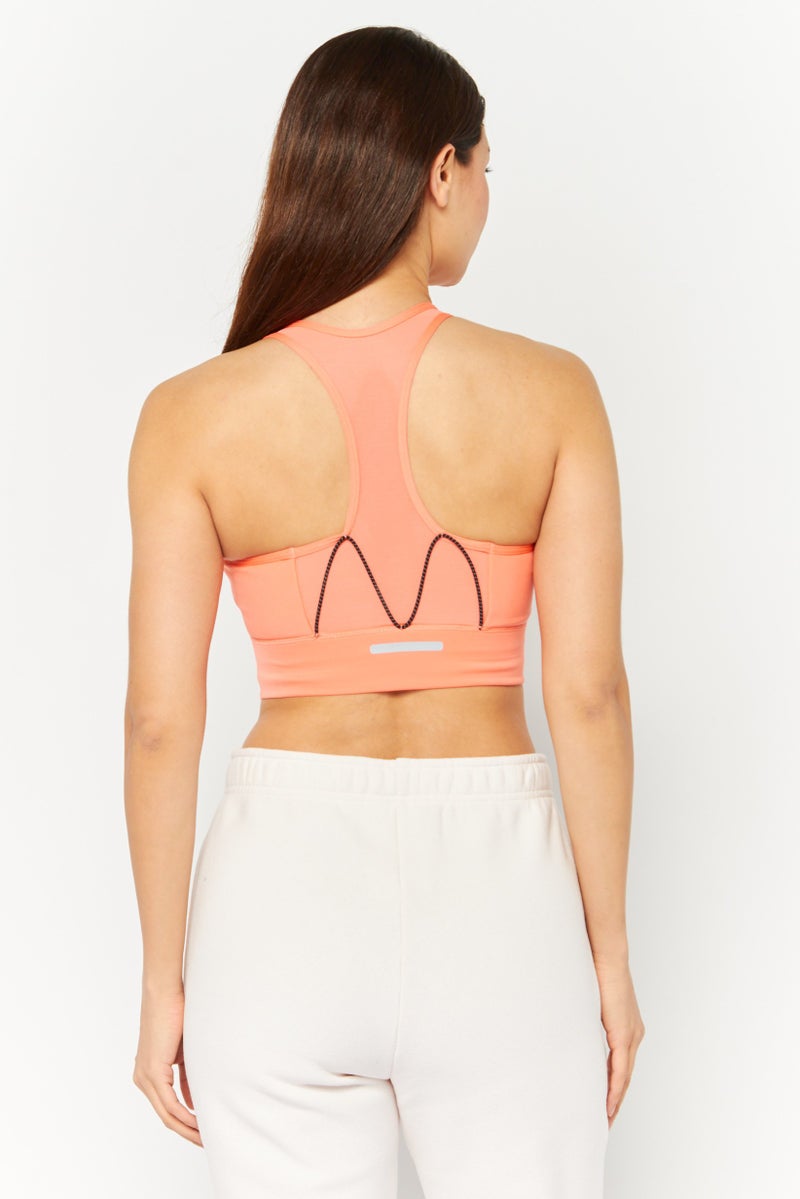 Adidas Women Brand Logo Padded Sports Bra, Coral - Image 2