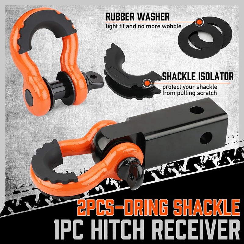 HORUSDY Nylon Heavy Duty Tow Strap Recovery Strap with Hooks 3" x 30Ft - 35,000 LBS Break Strength, 2" Shackle Hitch Receiver + 3/4 D Ring Shackles (2pcs), Recover Your Vehicle Stuck in Mud/Snow - Image 4