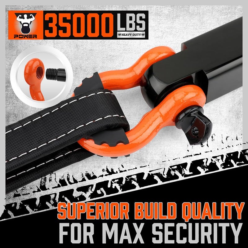 HORUSDY Nylon Heavy Duty Tow Strap Recovery Strap with Hooks 3" x 30Ft - 35,000 LBS Break Strength, 2" Shackle Hitch Receiver + 3/4 D Ring Shackles (2pcs), Recover Your Vehicle Stuck in Mud/Snow - Image 5