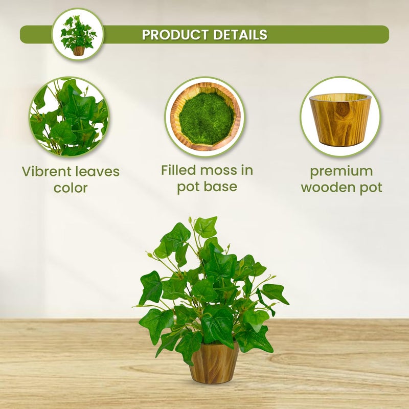 fancymart Artificial Plant Leaves in Wooden Pot Perfect Potted Decoration for Home Living Room & Office Spaces Décor - Image 3