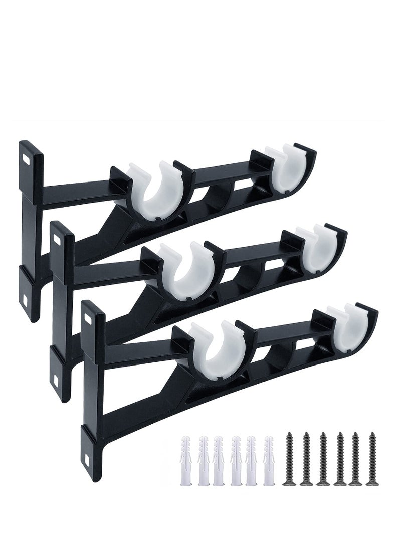 Excefore Curtain Double Rod Holder, Heavy Duty Curtain Rod Holder for 1" Curtain Rod, Curtain Rod Hook for Wall Black Double Curtain Holder Hook, 3 Piece Curtain Rod Holder - Image 1