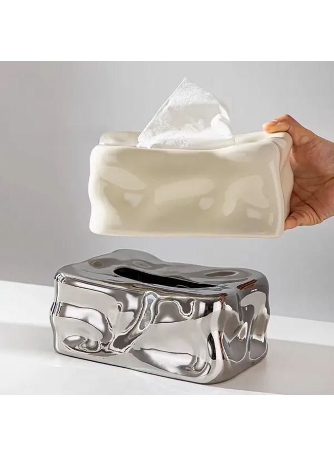 صندوق المناديل السيراميكي الفضي بتصميم حديث وبسيط لغرفة المعيشة لجميع الفصول - Image 2