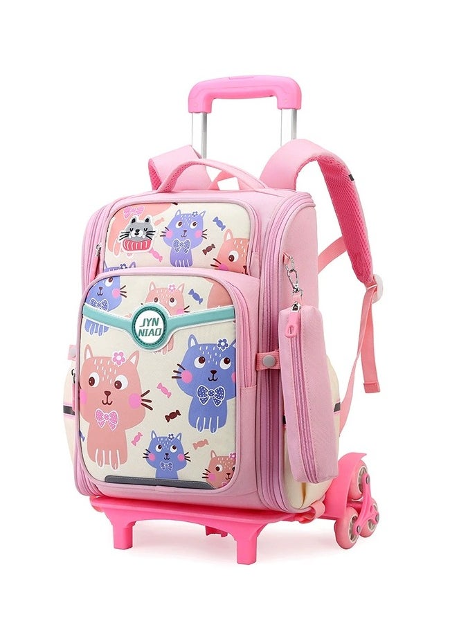 Loquat Girls Trolley School Bags Large Capacity Kids' Bookbag Students Rolling Backpack Travel Wheeled Kids' Luggage Bag for Elementary Schoolbag 
