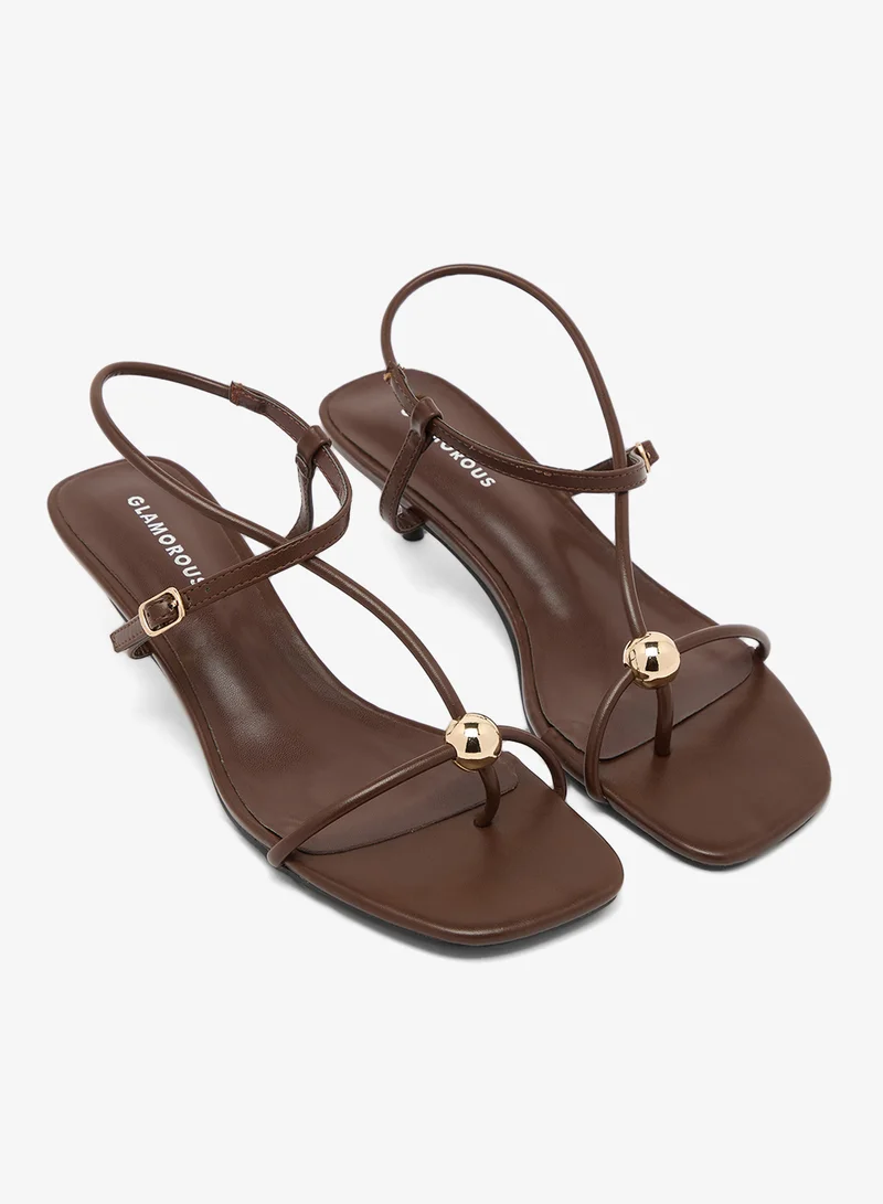 Glamorous BROWN PU Casual Ankle Strap Heeled Sandals for Women | Best Price UAE