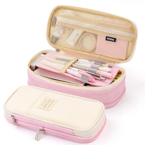 PRANIJ Cute Aesthetic Large Capacity Expandable Pencil Case Pouch with Zipper Portable Office Stationery Desk Organizer for School Collage Boys Girls Adults Women Men (Baby Pink) - Image 1