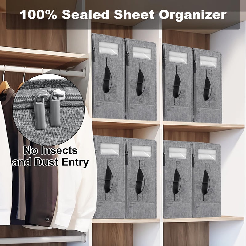 Kithero 4Pack Bed Sheet Organizer  Foldable Linen Closet Organizers And Storage With Sealed Design  Queen & King Size Sheet Storage With Window  Closet Organizer For Bedsheets/Blankets/Clothes  Grey - Image 2