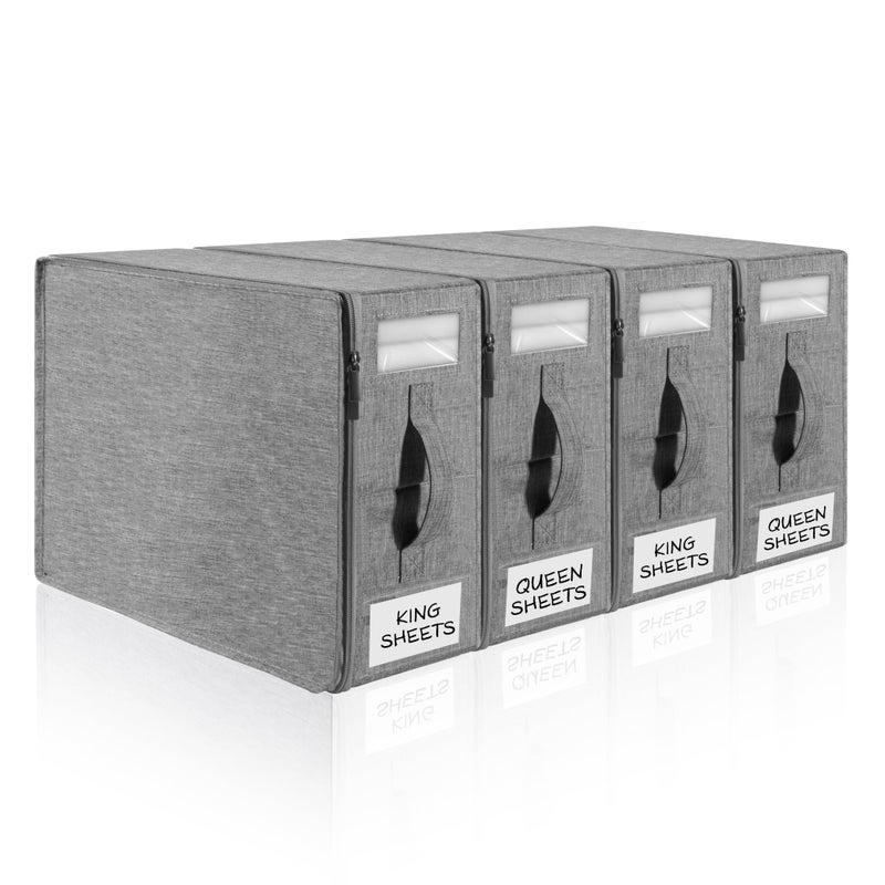 Kithero 4Pack Bed Sheet Organizer  Foldable Linen Closet Organizers And Storage With Sealed Design  Queen & King Size Sheet Storage With Window  Closet Organizer For Bedsheets/Blankets/Clothes  Grey - Image 1
