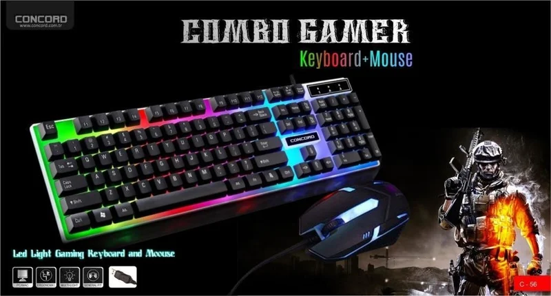 كونكورد C-56 Illuminated Gaming Mouse Keyboard Set