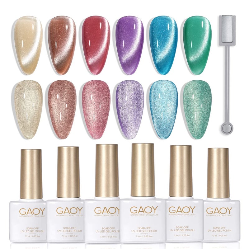 GAOY Glitter Galaxy Cat Eye Gel Nail Polish Set with Magnet for Holographic Cat Eye, Salon Gel Manicure and Nail Art DIY at Home, Gift for Women - Image 1