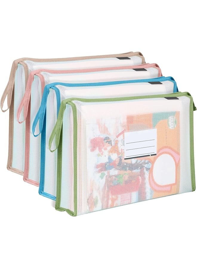 erorex 4 Pack A4 Plastic File Folder Hanging File Folders Envelopes Expanding File Wallet Document With Zipper And Label Pocket Tabs File Pouch Wallet For Home Work Office School 4 Colors  - Image 1