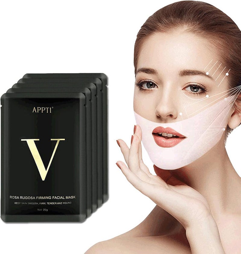 Double V Shape Chin Reducer Face Lifting Mask Firming Tightening Facial Mask Chin Up Patch V Line Lifting Mask for Women Men Face and Neck Slimmer 5 Pieces