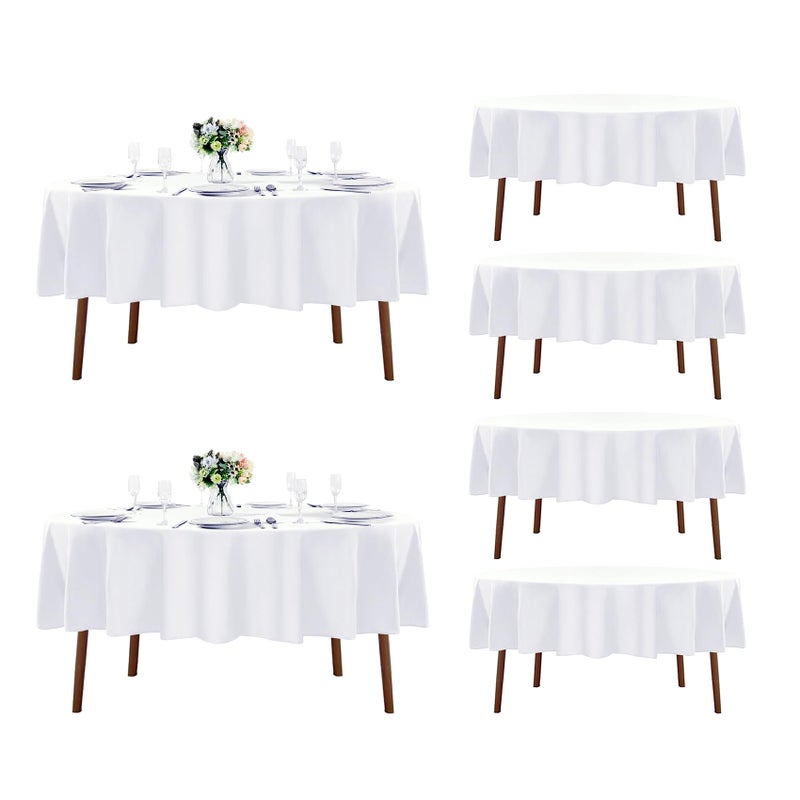 Fokitut 6 Pack Round Tablecloth 90 Inch Stain Resistant and Wrinkle Polyester Table Cloth Fabric Table Cover for Kitchen Dining Wedding Party Holiday DinnerWhite