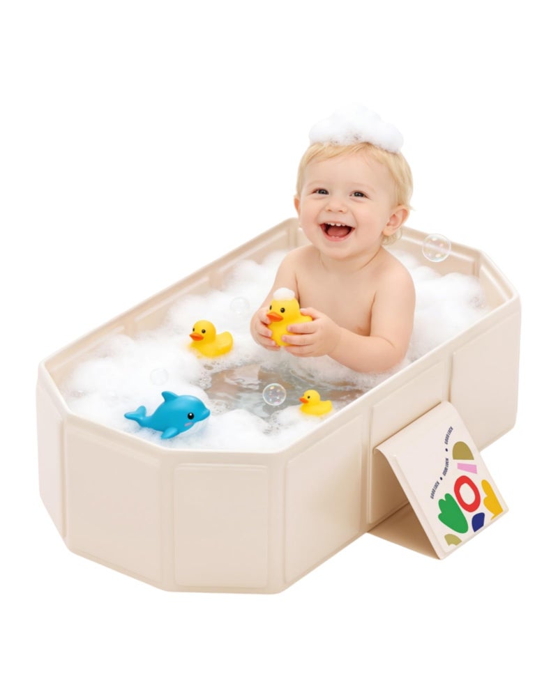IcyByte Foldable Kids Bathtub, Portable Baby Bathtub for Newborns to Toddlers, Collapsible Toddler Bath Tub for Shower & Travel, Infant Bath Tub with Non-Slip Base, Space Saving, White - Image 1