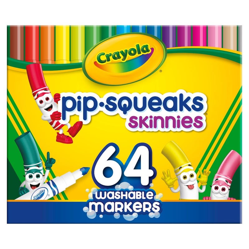 Crayola Pip-Squeaks Skinnies Washable Markers (64ct), Mini Markers for Kids, Coloring Markers, Craft Supplies, Kids Holiday Gift, 3+ - Image 1