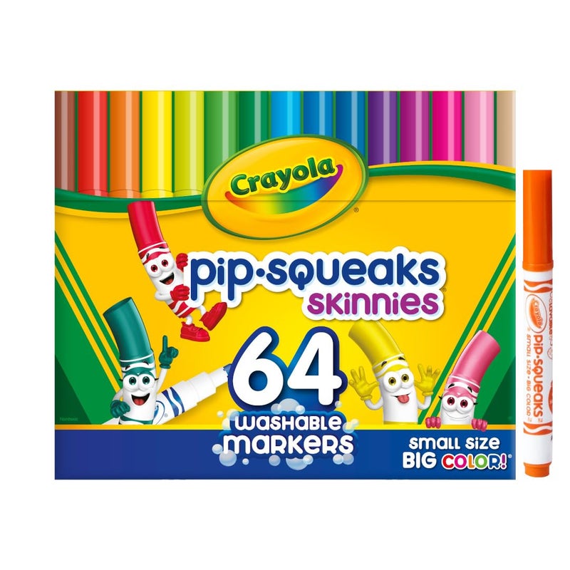 Crayola Pip-Squeaks Skinnies Washable Markers (64ct), Mini Markers for Kids, Coloring Markers, Craft Supplies, Kids Holiday Gift, 3+ - Image 2