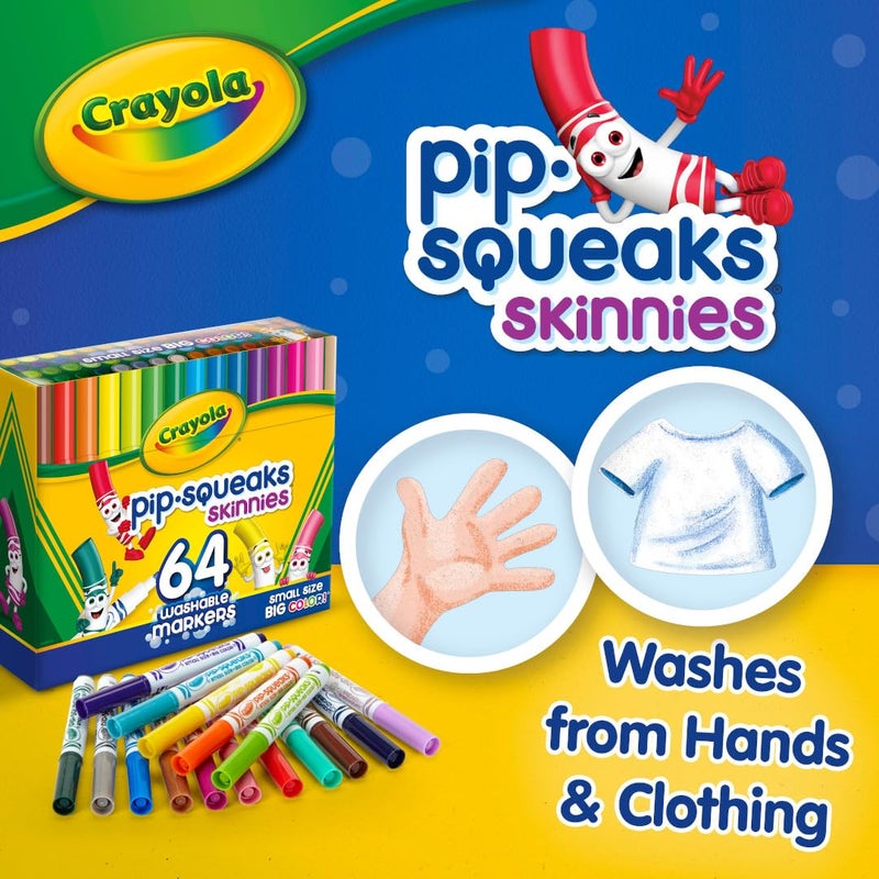 Crayola Pip-Squeaks Skinnies Washable Markers (64ct), Mini Markers for Kids, Coloring Markers, Craft Supplies, Kids Holiday Gift, 3+ - Image 5