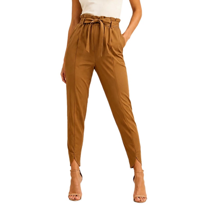 بنطلون نسائي عالي الخصر بخصر مطاطي مدبب الساق - Image 5