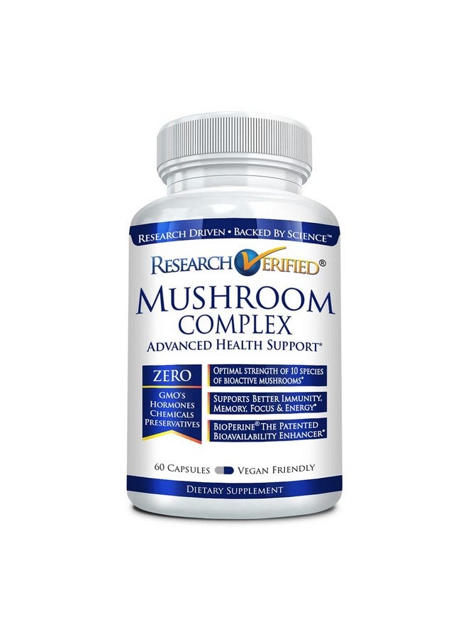 Research Verified Mushroom Complex - Support Immunity, Boost Antioxidants, Improve Cognitive Function - 10 Mushrooms Including Reishi, Maitake, and Shiitake - 60 Capsules - Vegan - Image 1