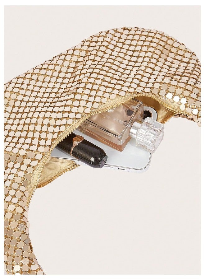 MakeMeChic Women's Metallic Glitter Sequin Underarm Bag Party Evening Hobo Handbags Gold One Size - Image 5