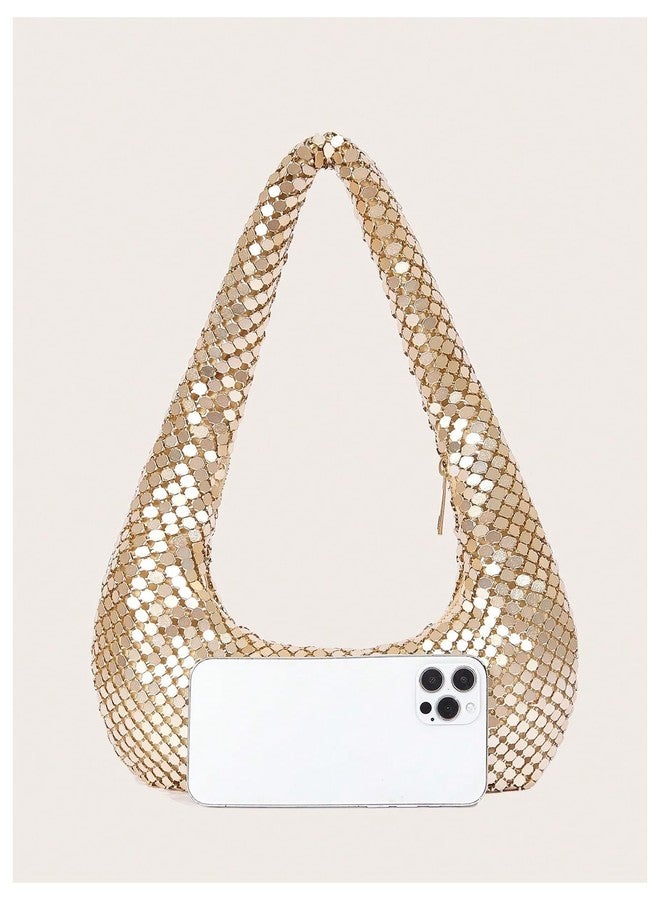 MakeMeChic Women's Metallic Glitter Sequin Underarm Bag Party Evening Hobo Handbags Gold One Size - Image 4