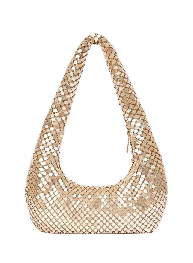 MakeMeChic Women's Metallic Glitter Sequin Underarm Bag Party Evening Hobo Handbags Gold One Size - Image 1